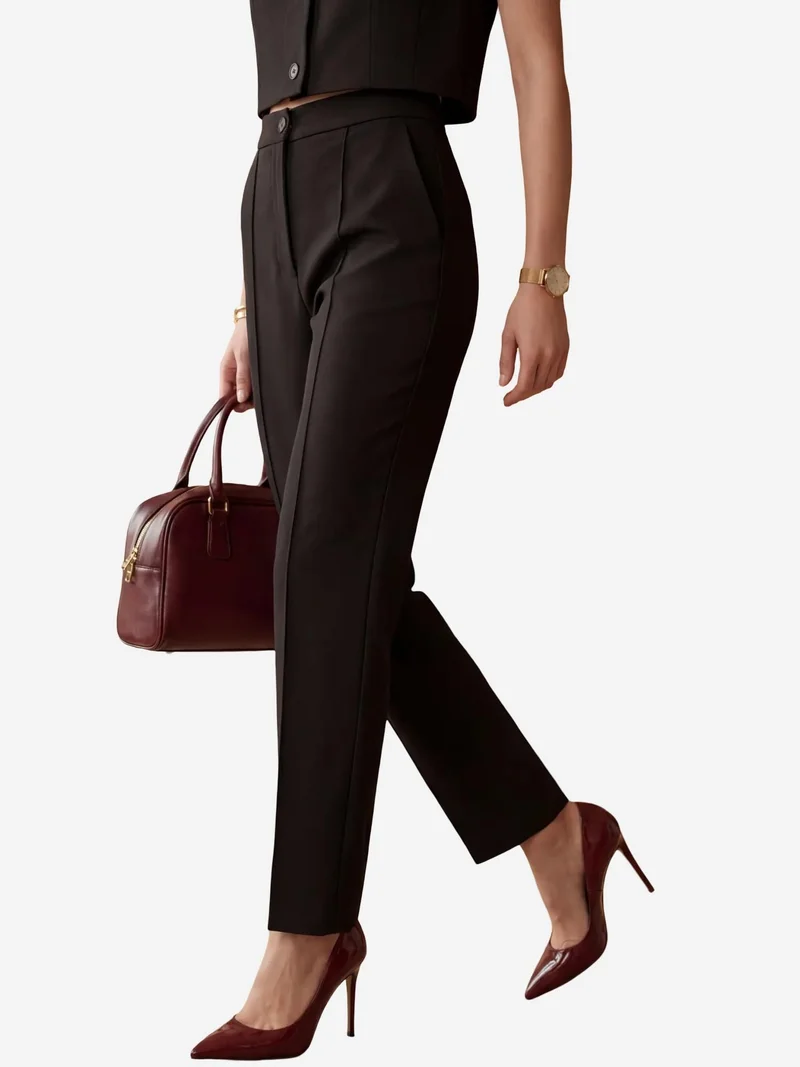 MY FASHION Black MY FASHION Crew Neck Crop Vest & High Waist Pants Two-Piece Set for Women | Best Price UAE